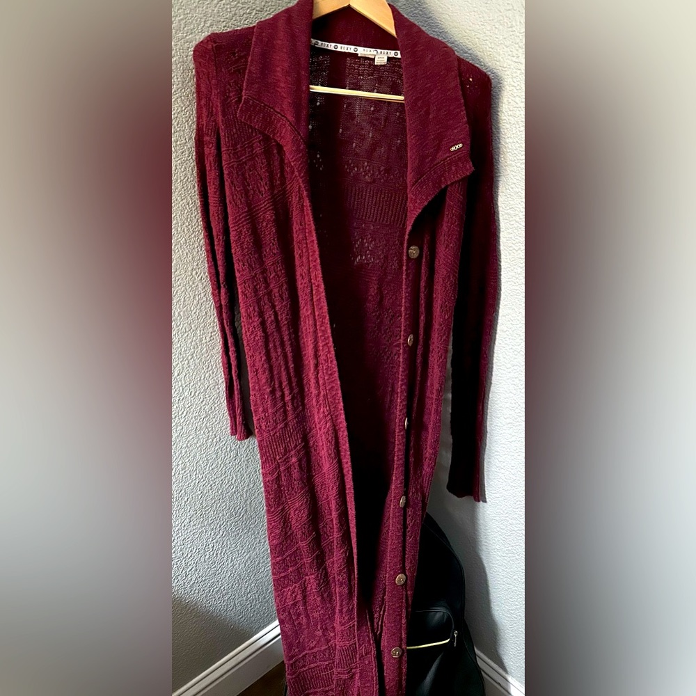 Roxy maroon maxi button up cardigan